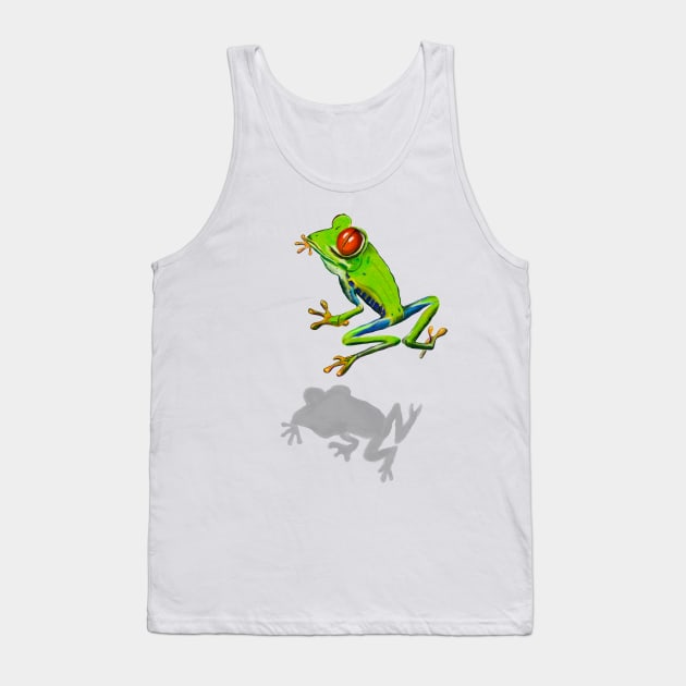 Green Red eyed tree frog in 3d -  optical illusion rain forest science fiction gift Lizard dragon zoology Tank Top by Artonmytee